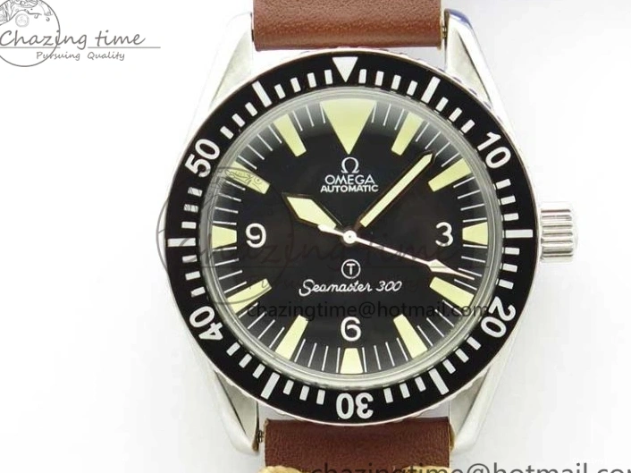 0322 Practical Vintage Seamaster 300 No Date T SS B12 Black Dial On Brown Leather Strap A2836 (Free Nylon Strap) 7910